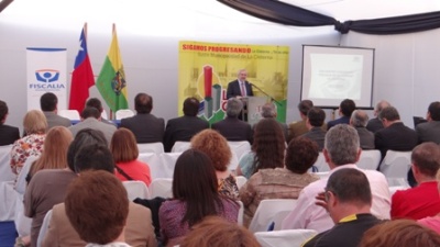 El Fiscal Regional Raúl Guzmán, durante su Cuenta Pública Local en La Cisterna.