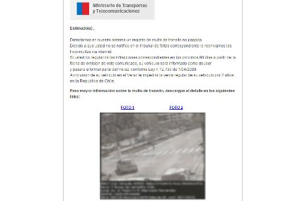 Este es el correo que alude a supuestas infracciones. 