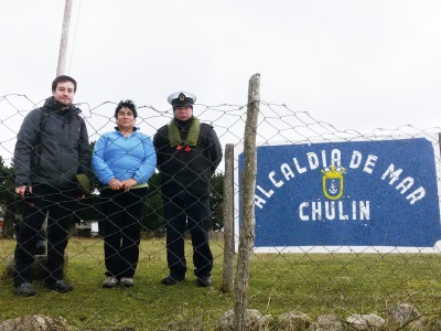 Felipe Horn, Fiscal (s) Chaitén; Yolanda García, alcaldesa de mar Isla Chulín; y sargento 2° Mauricio Núñez, Capitanía de Puerto de Chaitén.