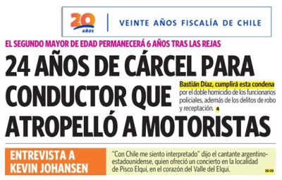 Diario El Día de La Serena tituló así un caso donde dos policías murieron a consecuencia de ser impactados en vehículo en la ruta que comunica Coquimbo con Ovalle. El fiscal del caso fue Claudio Correa, actual jefe de Coquimbo.