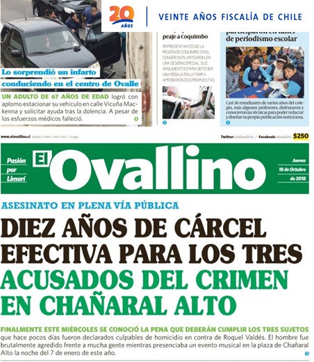 Diario El Ovallino tituló de esta manera el caso de tres acusados por un crimen en Chañaral Alto, cerca de Monte Patria.