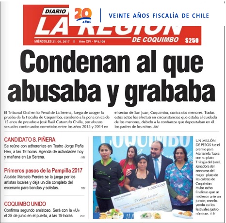 Diario La Región exhibe en su portada este caso en que el imputado grababa actos de dos menores que tenía su cuidado