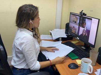 La fiscal Camila Albarracín en la audiencia por videoconferencia con el tribunal, defensoría y carabineros.