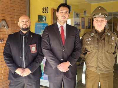 Subprefecto Patricio Arévalo, Fiscal Unidad Sacfi Sebastián Coya y coronel Cristian Monroy.